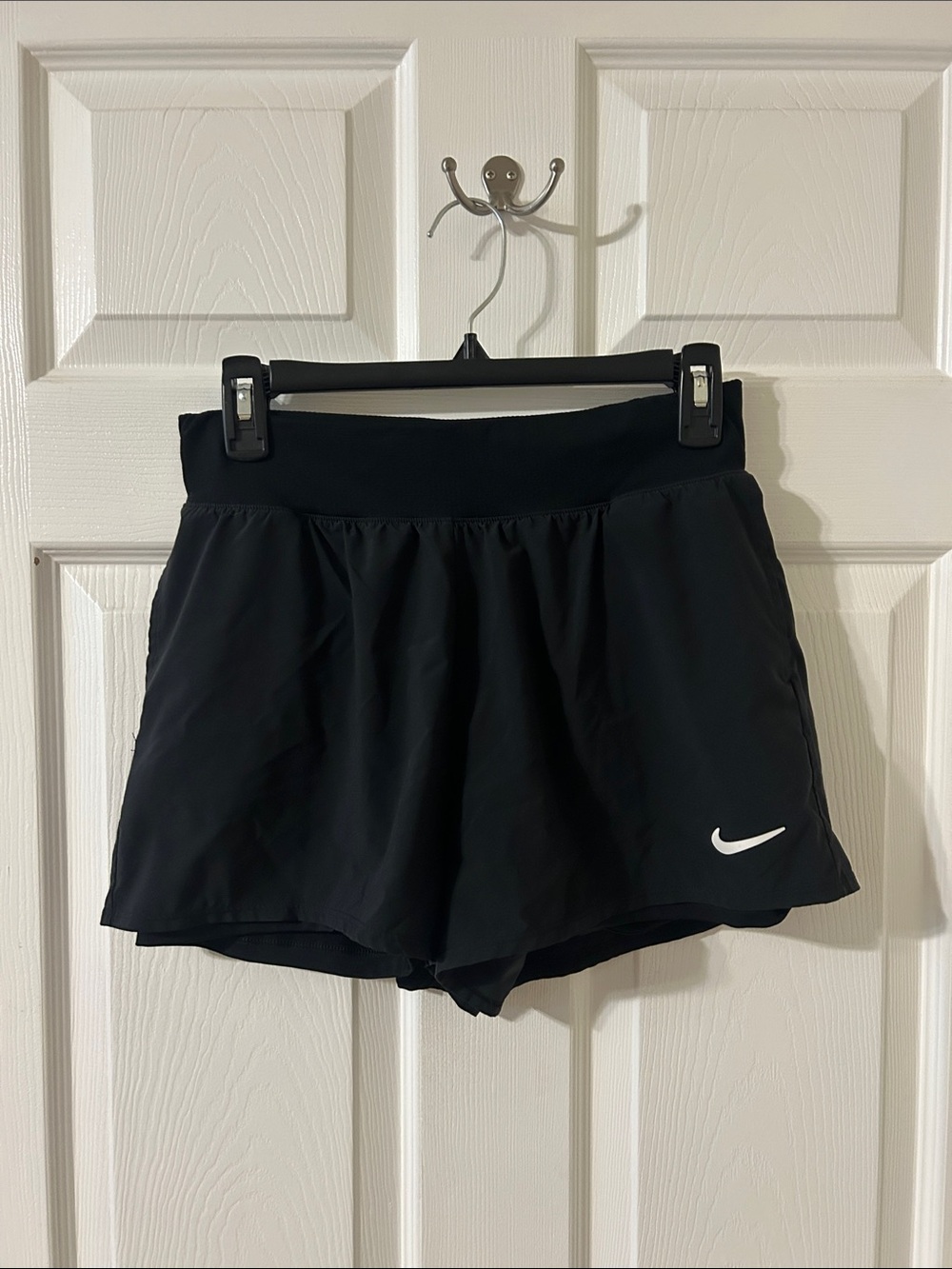 Nike Black Women's Athletic Shorts with White Swoosh
